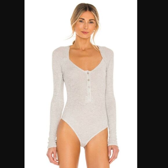 *missing buttons* NWT H:ours Henley Bodysuit in Heather Gray | Size XXS - Picture 1 of 12